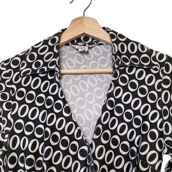 Diane von Furstenberg 100% Silk Black White Circle Long Sleeve Wrap Dress Size 4 - Picture 4 of 13